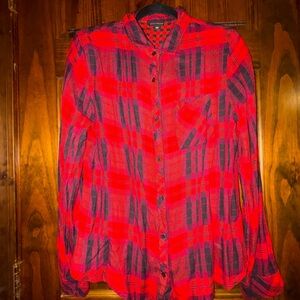 Willi Smith Red and Black Plaid Button Down Shirt